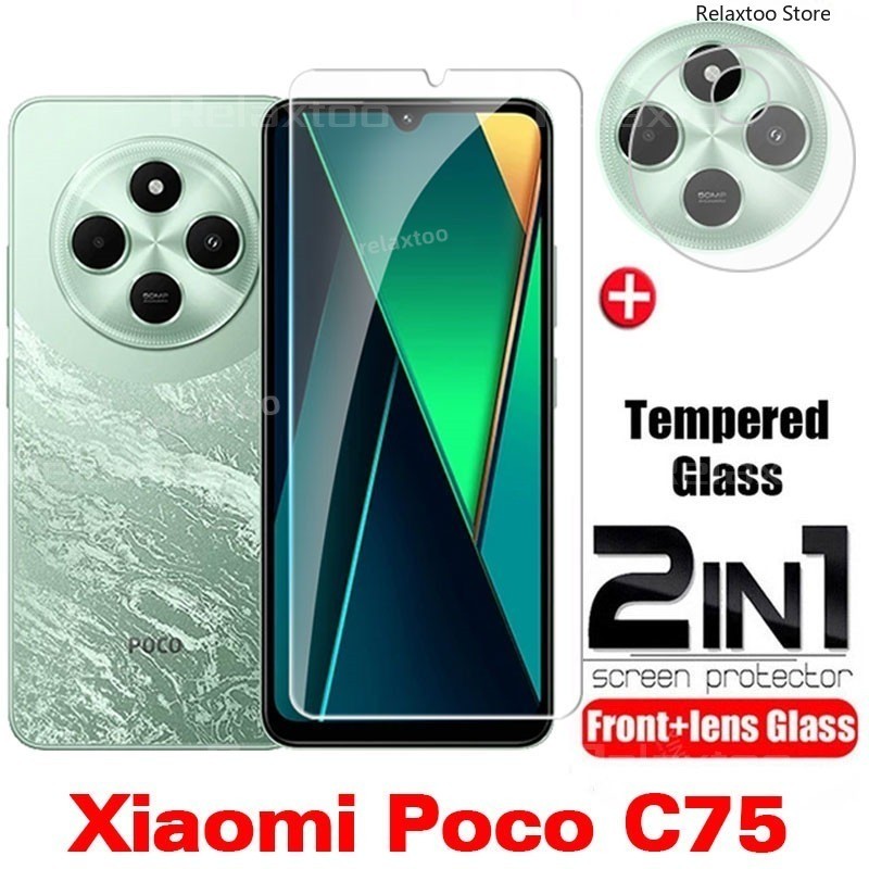 2in1 คลุมทั้งหมดหน้าจอกระจกนิรภัยสําหรับ Xiaomi Poco C75 C65 C 75 PocoC65 PocoC75 4G 5G 2024 ป้องกันหน้าจอกล้องด้านหลังเลนส์กล้องโทรศัพท์ฟิล์มแก้ว