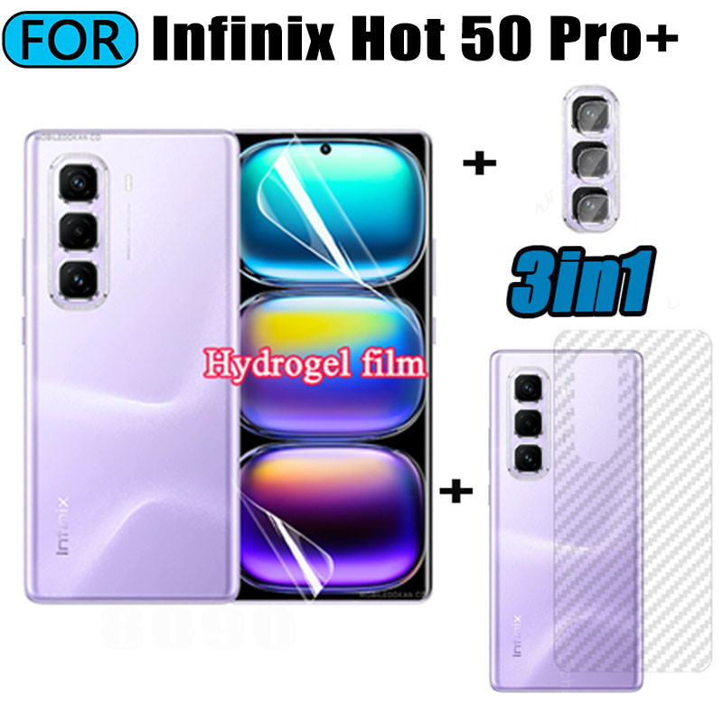 3 IN 1 infinix Hot 50 Pro+ 4G Soft Hydrogel film สําหรับ Hot 50 Pro Plus ป้องกันหน้าจอ + เลนส์กล้องกระจก + ฟิล์มด้านหลัง