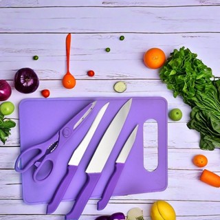 ชุดมีดสแตนเลสสำหรับใช้ในครัว มีดผลไม้ กรรไกร ชุดเขียงพร้อมกร…