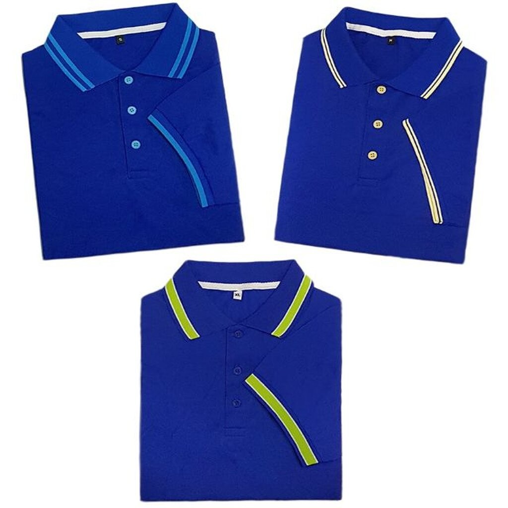 เสื้อโปโลสีน้ำเงิน เสื้อคอปก แขนสั้น สีน้ำเงิน ปกขลิบฟ้า ปกขลิบเหลือง ปกขลิบเขียว-ขาว LBU01