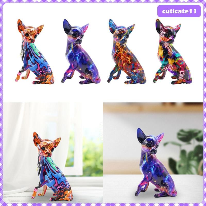 [Cuticate1] สุนัขประติมากรรม Graffiti Chihua รูปปั้น Modern Splashing สีน่ารักงานศิลปะ