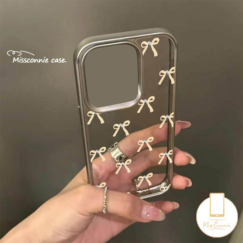 น่ารักเงาเพชรสีเหลืองbowknotซิลิโคนสําหรับiphone 11 15 16 13 14 12 Pro Max XR X XS Max 8 14 7 15 Plus 7Plus SE 2020 หรูหราElectroplatedกรอบฝาครอบ