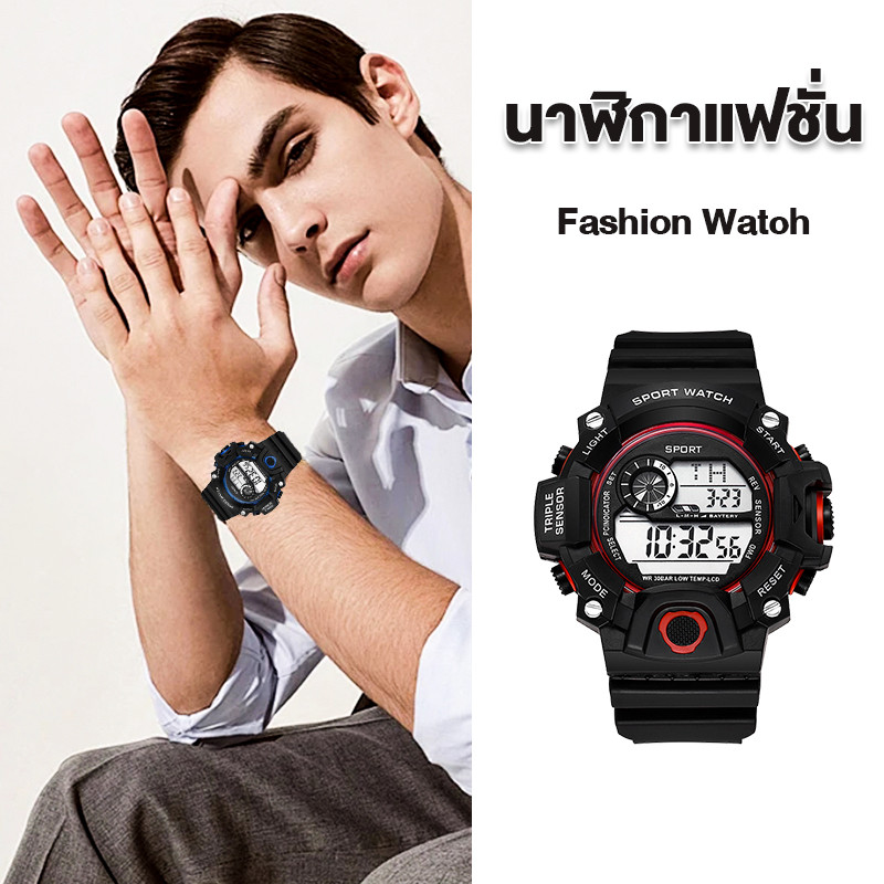 นาฬิกาข้อมือดิจิทัล 3C เรืองแสง แฟชั่น หน้าปัดขนาดใหญ่ สําหรับผู้ชาย เหมาะกับกีฬากลางแจ้ง ด้วยฟังก์ชั่นวันและเวลา