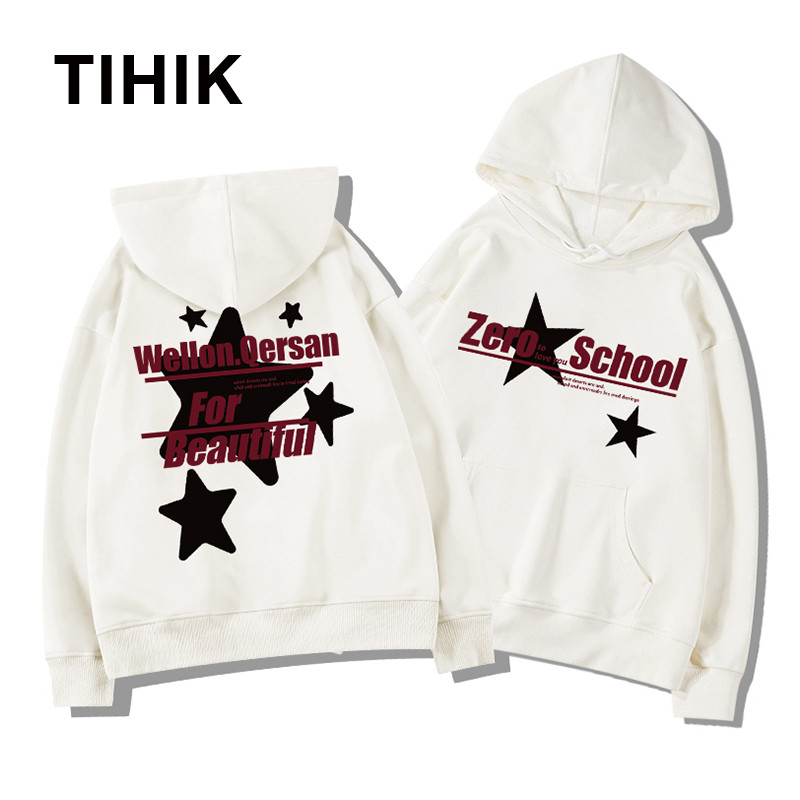 TIHIK hoodie ฮู้ดแขนยาว ผ้าฝ้าย100 โอเวอร์ไซส์ เสื้อฮู้ดแฟชั่นสไตล์เกาหลี L000093