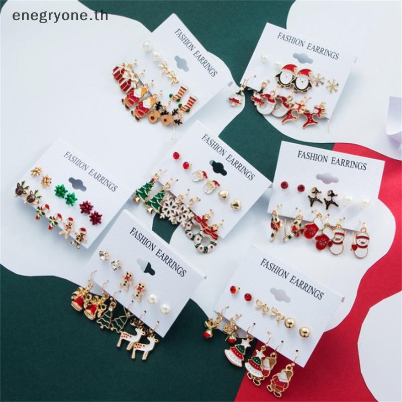 Eoth ชุดต่างหูธีมคริสต์มาสสําหรับผู้หญิงการ์ตูน Snowman Santa Claus Deer Tree ต่างหูสาววันหยุดปีใหม่เครื่องประดับของขวัญ
