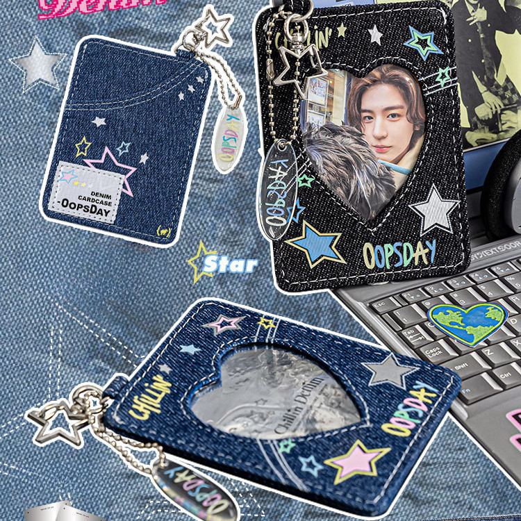 Y2k Denim Series 3 นิ้ว Kpop Photocard ผู้ถือนักเรียน ID Card กรณี Key แหวน Kpop Photocard Protector กระเป๋าเป้สะพายหลังแขวนตกแต่งจี้