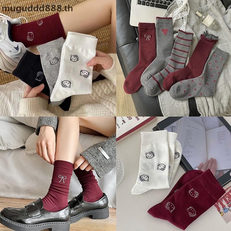 ʚɞmc Kawaii ถุงเท้าข้อกลางการ์ตูน Sportsock น่ารักนุ่มดูดซับเหงื่อ Breathable ถุงเท้าถัก Gril ของขวัญ (dd)