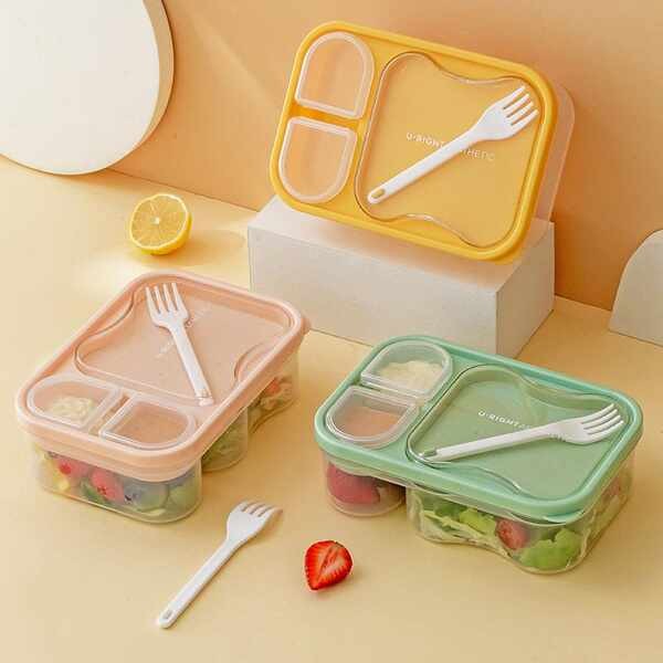 lunch box กล่องข้าว กล่องอาหารกลางวันสลัดญี่ปุ่นสามารถใส่ในเตาไมโครเวฟกล่องปิกนิกกับซอสและกล่องเบนโต