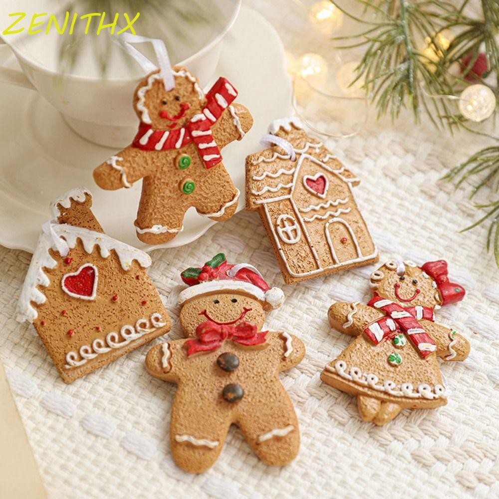 Zenithx เครื่องประดับคริสต์มาส, อุปกรณ์ปาร์ตี้จําลองคุกกี้คริสต์มาส Gingerbread Man จี้, Merry Christmas เรซิ่นอุปกรณ์ถ่ายภาพ Hanging Christmas Tree ตกแต่งปีใหม่