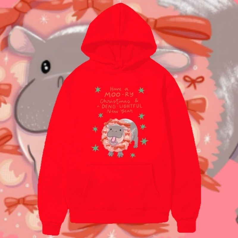 Hoodie เสื้อฮู้ด ฮิปโปโปเตมัส Hoodie Christmas  เสื้อฮู้ด Moodeng Hippo หมูเด้ง  Hippo Hoodie M-3XL9