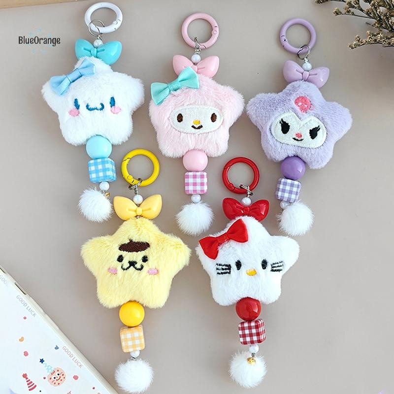 ใหม่ Sanrio Hello Kitty Plush ลูกปัดพวงกุญแจ Kuromi Melody Charm จี้โทรศัพท์หูฟังกระเป๋าตกแต่งกุญแจรถแหวนร้อน