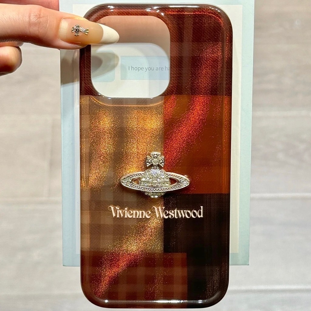 Ins หรูหราลายสก๊อตสีน้ําตาลสามมิติ Planet Apple 15/14 เคสโทรศัพท์ 13/12 ขอบตรง 11/xr นุ่ม 78p/xs