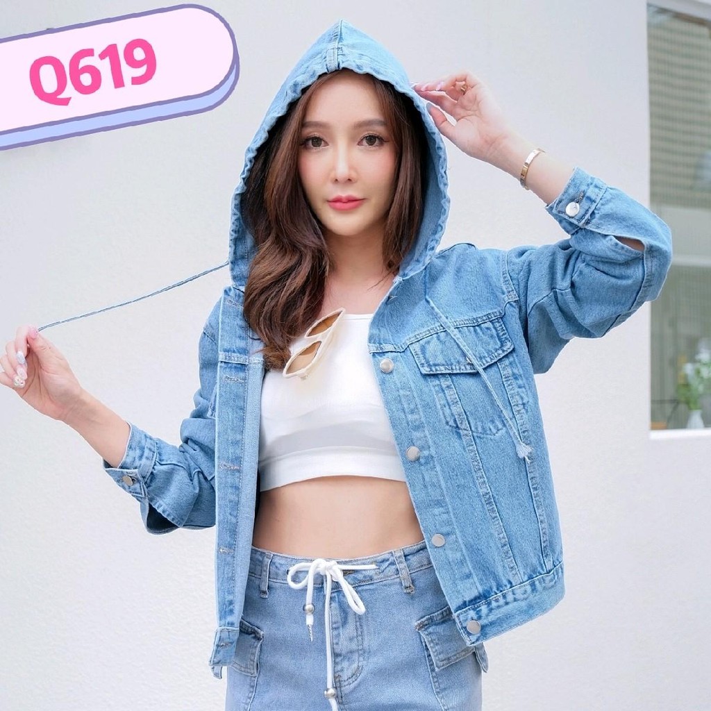 Jacketแจ็คเก็ตยีนส์แต่งฮู้ด ผ้ายีนส์สไตล์เกาหลี 619