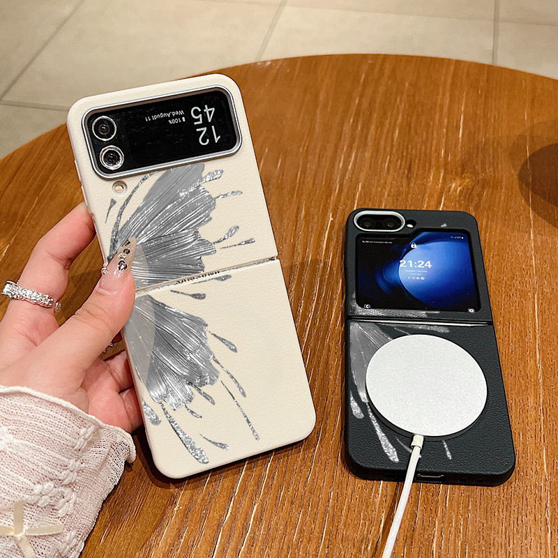 Samsung Z Flip5 ZFlip6 ZFlip3 ZFlip4 ครึ่งผีเสื้อกันกระแทกแม่เหล็กหนังพลิกเคสโทรศัพท์