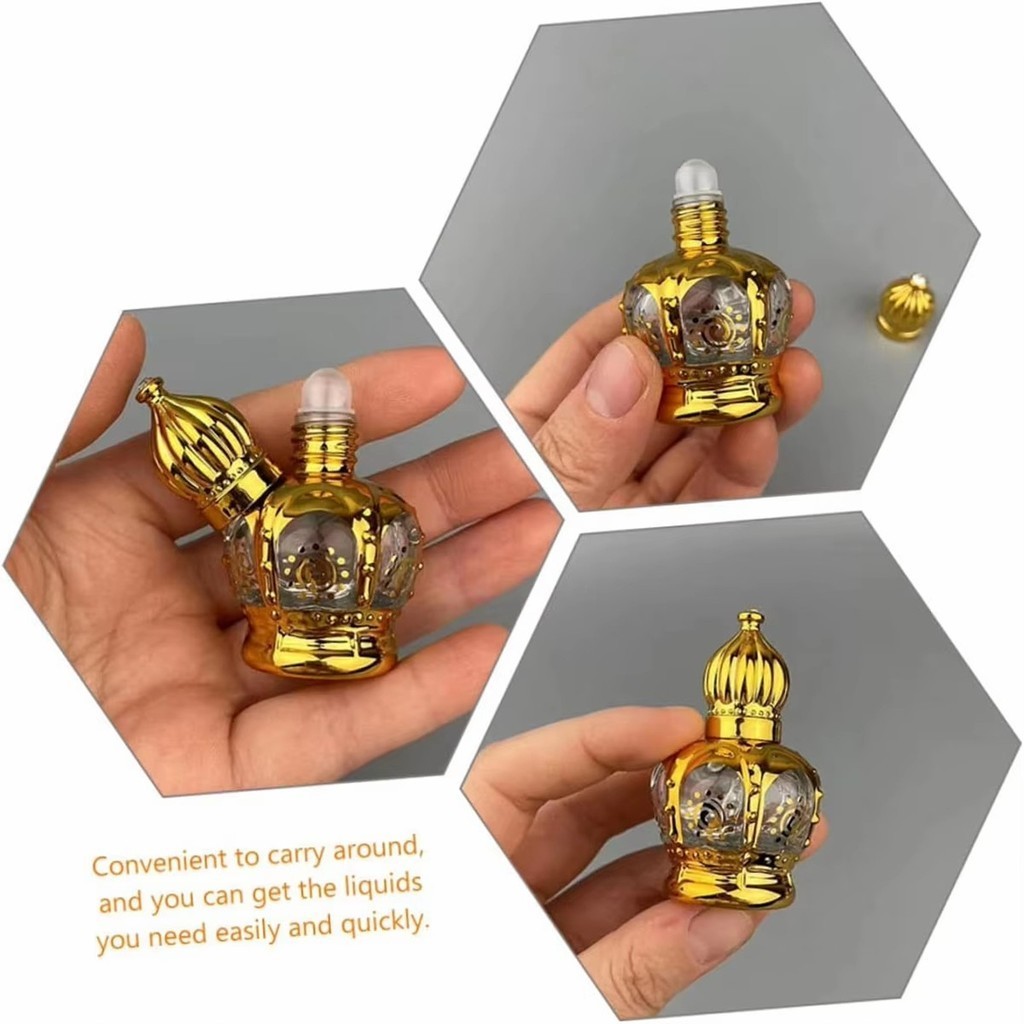 สินค้ามีคุณภาพ 15Ml.ขวดน้ำมันหอมระเหยแบบแก้ว พร้อมลูกกลิ้ง รูปมงกุฎ สีทอง มีรสนิยม