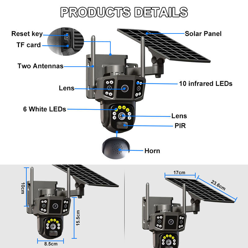 พร้อมส่ง V380 Pro 4G Camera 12MP 6K 18LED Solar Cell กล้องวงจรปิดใส่ซิม-ไวไฟ โซลาร์เซลล์ 12ล้านพิกเซล กล้อง2เลนส์3จอ