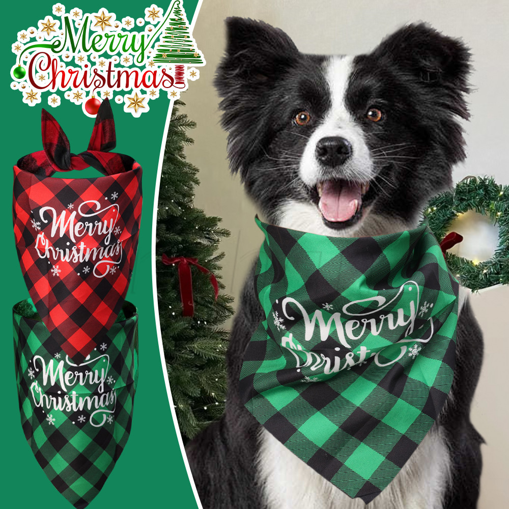 การ์ตูน น่ารัก นุ่ม ซักได้ - Pet Christmas Drool Scarf - Cat Dog Christmas Triangle Bandana - Pet Puppy Classic Grid Triangle Towel - Xmas Snowman Santa Claus Pattern