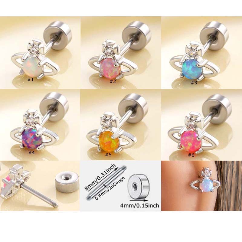 ดาวเสาร์ 1 ชิ้น​​​​​​​ รูปร่างหัวแบนกระดูกอ่อนต่างหูสตั๊ดสแตนเลสหู Tragus Helix Pinna Lobe เจาะ 20Gauge
