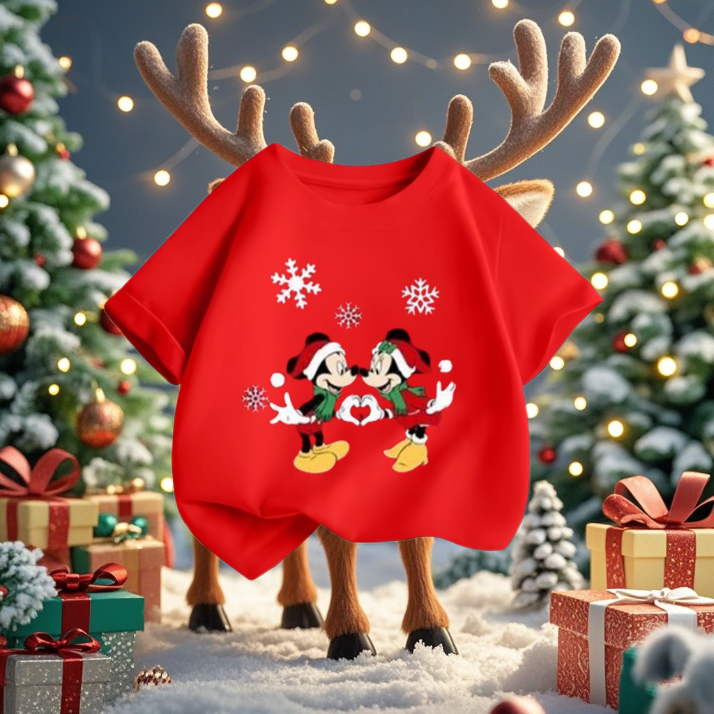 (จัดส่งตลอด 24 ชั่วโมง)KIDS PRINCESS เสื้อยืด Merry Christmas เสื้อยืดคริสต์มาสเด็กแขนสั้น สีแดงน่ารัก S712