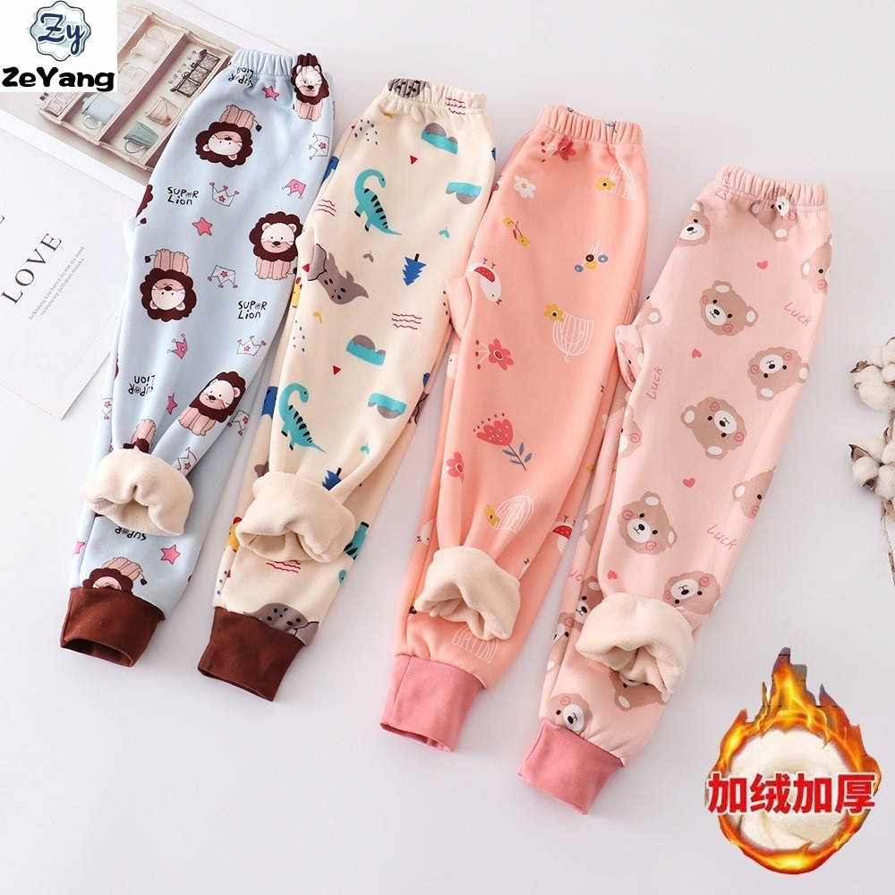 [ซี่] 90-160 พร้อมสต็อกเด็กขนแกะ-ขนแกะ กางเกงลําลองหนากางเกงอบอุ่นฤดูใบไม้ร่วงฤดูหนาวเด็กกางเกงขายาวชิ้นเดียวขนแกะชุดนอนกางเกงบ้านทุกกา