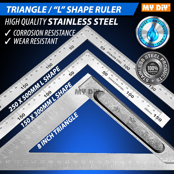 สแตนเลสเหล็ก TRY TRIANGLE SQUARE ANGLE RULER L SHAPE RULER และ TRIANGLE SQUARE RULER / L RULER