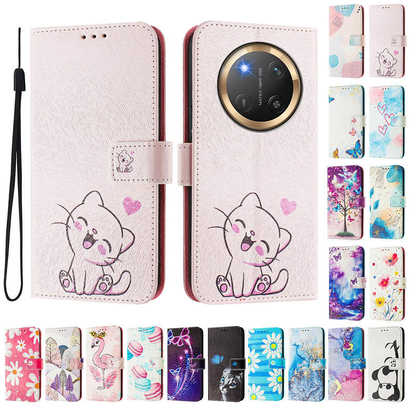 Honor X9C 5G กรณีน่ารักทาสีรูปแบบพลิกเคสโทรศัพท์สําหรับ Honor X9d X9b X9a X9 5G กรณีแม่เหล็กกระเป๋าสตางค์หนังปกหนังสือ