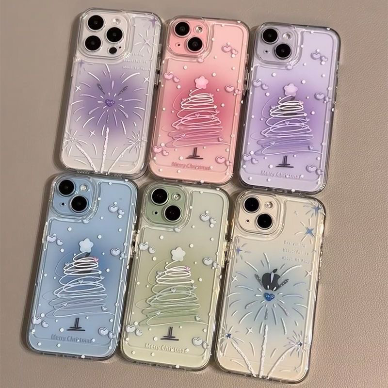 Smudge Christmas Tree Collection Apple 15/14/13promax เคสโทรศัพท์ 11 Simple xs/xr รวมทุกอย่าง 12 โปร่งใส 8