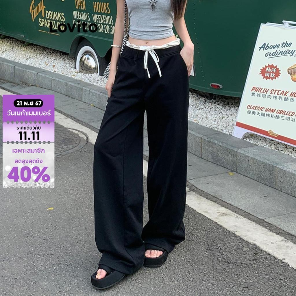 Lovito กางเกง บล็อกสี ธรรมดาสำหรับผู้หญิง LNA70674