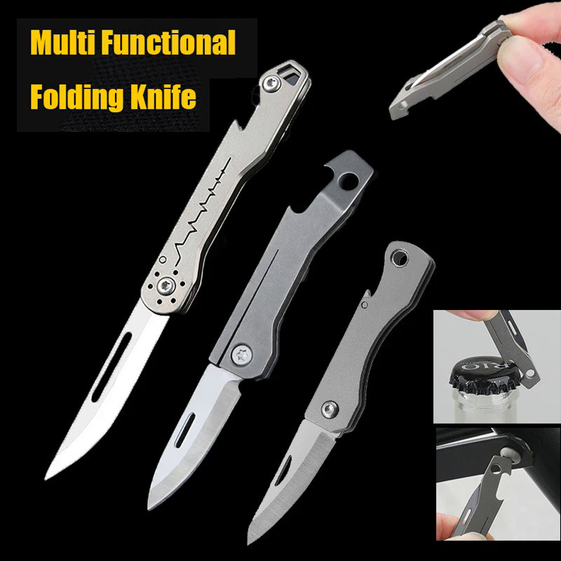 TC4 Titanium Alloy Folding Knife Multifunction Screwdriver Bottle Opener D2 Steel EDC Portable Keych