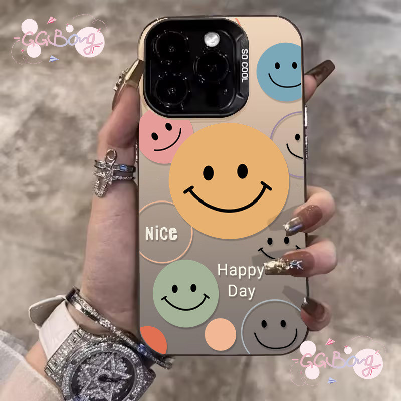 หน้ายิ้มใหม่มีความสุขเลนส์โลหะหรูหราปลอก เคสไอโฟน 11 16 15 XR 14 12 13 Pro Max X XS Max 7 15 16 14 8 Plus SEเคส