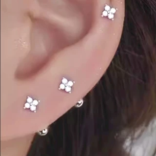 We Flower Elegant S925 เงิน Lucky คริสตัล Clover สกรูต่างหูผู้หญิงหญิง Hypoallergenic หู Studs เครื่องประดับของขวัญ