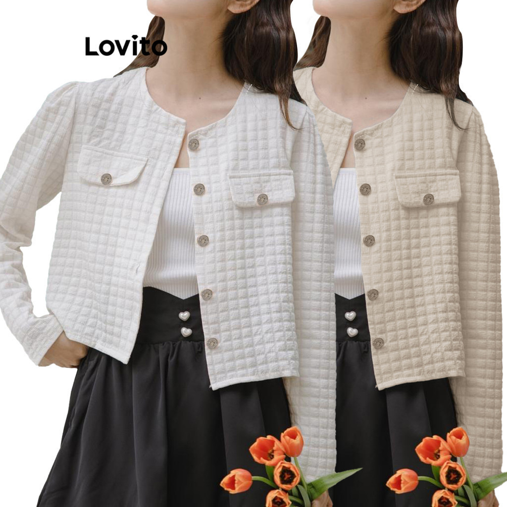 Lovito เสื้อโค้ทผู้หญิง กระดุมหน้า สีพื้น สไตล์ลำลอง LNE29209 (หลากสี)