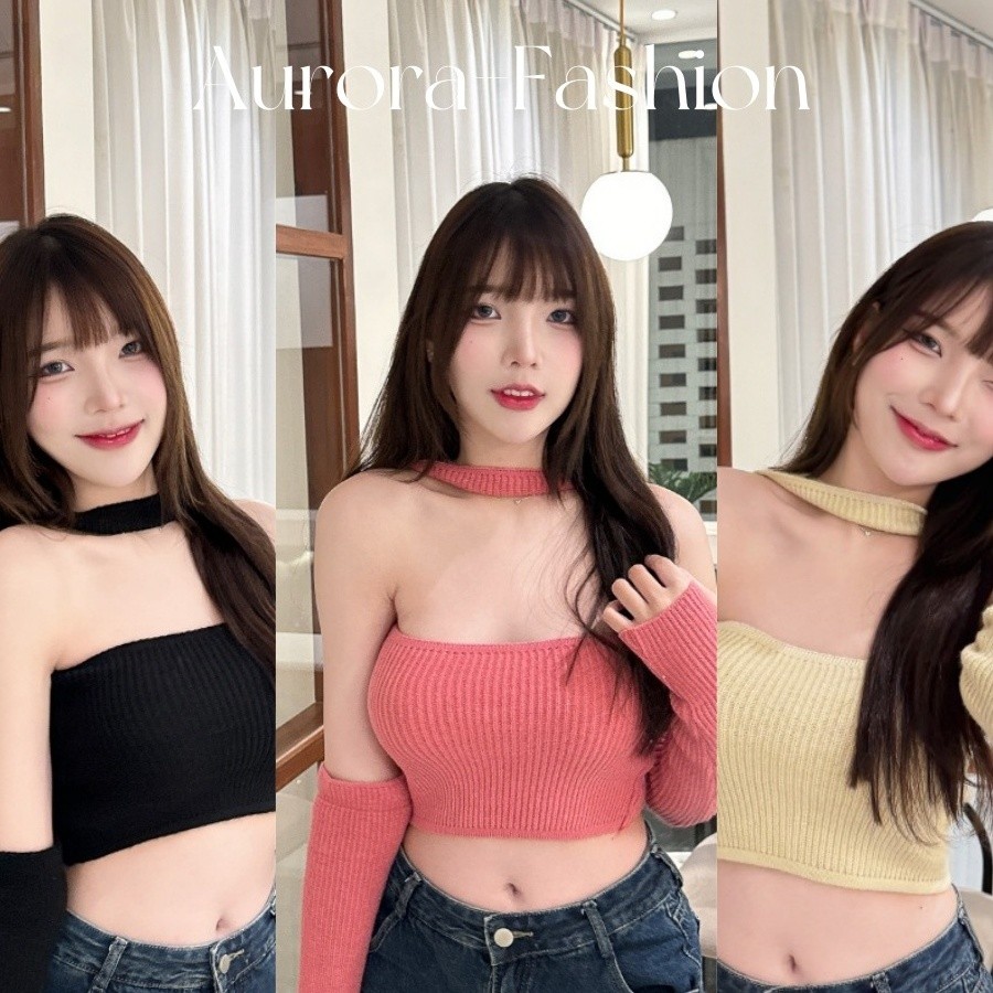 Aurora พร้อมส่ง (รูปถ่ายจากงานจริง) เสื้อคล้องคอไหมพรม เสื้อชั้นในสตรีขนาดเล็ก เกาะอก เซ็กซี่เก๋ไก๋สไตล์สาวฮอต U042