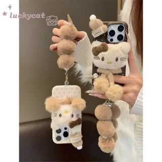 IPhone 16 15 14 13 12 11 Pro Max X Xr Xs Max 7 8 Plus SE2020 เคสโทรศัพท์น่ารัก 3D DIY หมวกตุ๊กตาผ้าพันคอแมวนุ่ม + Lanyard ฝาหลัง