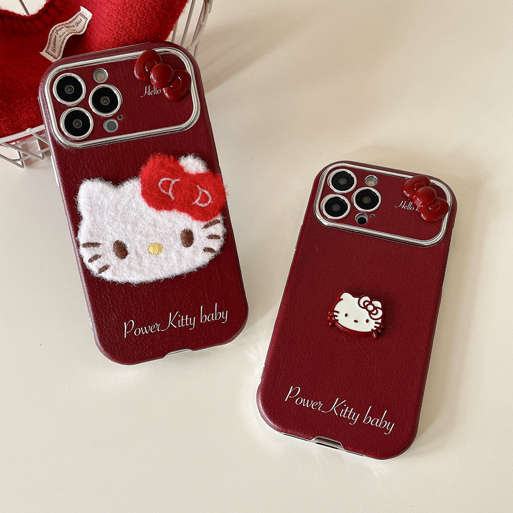 3d หนัง Handemade Bow KTCat เหมาะสําหรับเคสโทรศัพท์ IPhone 16 Pro Apple 14/13/12/11 Soft Shell การ์ตูนน่ารัก