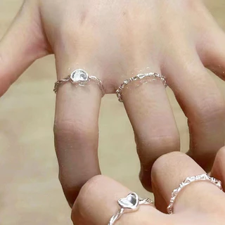 COD💖เซต 1 ชิ้น สีเงิน แหวน ลายหัวใจ บิดเกลียว แฟชั่น เรียบง่าย หวาน เปิด ปรับได้ สำหรับผู้หญิง-Lune