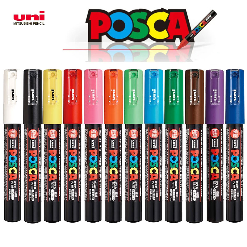 Uni POSCA อะคริลิค 1PC 13 สีปากกา PC-1M 3M 5M โปสเตอร์ผ้า Paint Art Supplies