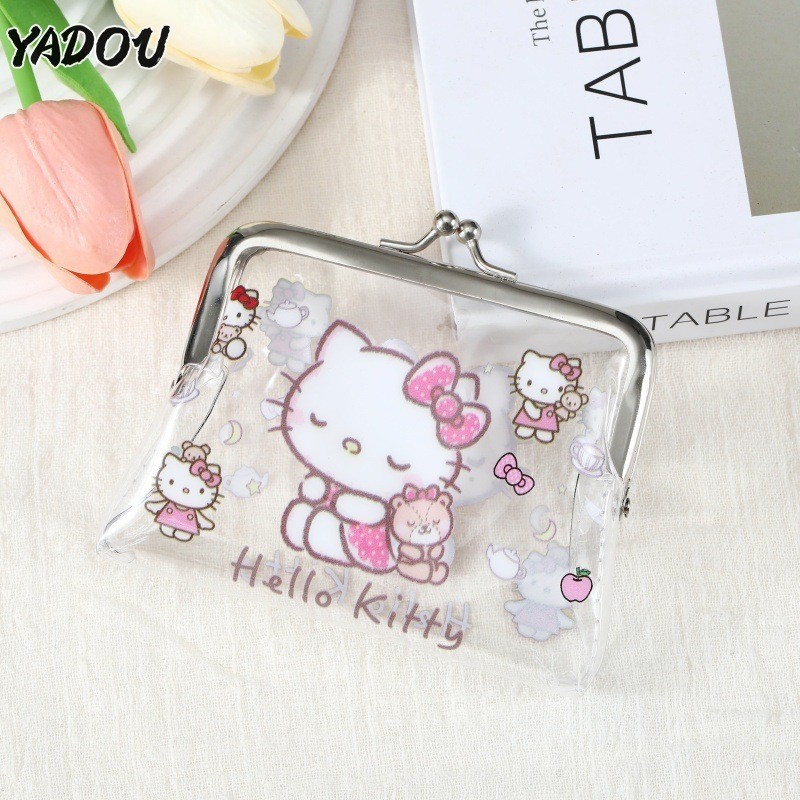 Yadou Sanrio กระเป๋าใส่เหรียญใสพิมพ์ลาย KT การ์ตูนน่ารักสําหรับเด็ก