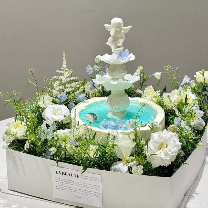 Wishing Pool Little Angel เครื่องประดับตกแต่งเค้กวันเกิด Vintage น้ําพุน้ํา Wishing Pool ตกแต่งเค้ก