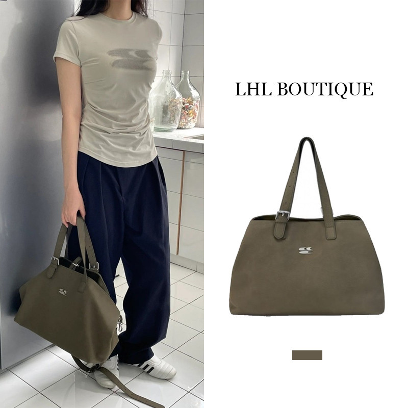 LHL BOUTIQUE กระเป๋าสะพายข้างความจุขนาดใหญ่แบบแมตต์นุ่มเรียบง่าย