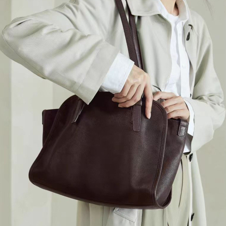 Qiuzhen หนังแท้ฟอกผัก Retro Ingot Bowling Bag