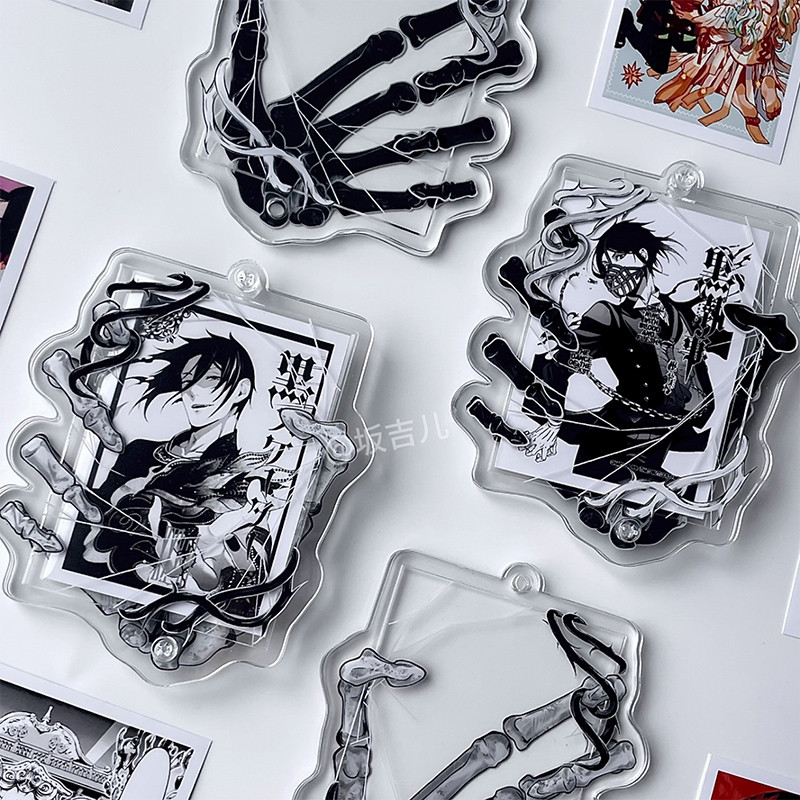 Mephisto Mephisto อะนิเมะ KeyChain ผู้หญิงบัตเลอร์สีดําพวงกุญแจสําหรับผู้ชายพวงกุญแจอะคริลิคพวงกุญแจ
