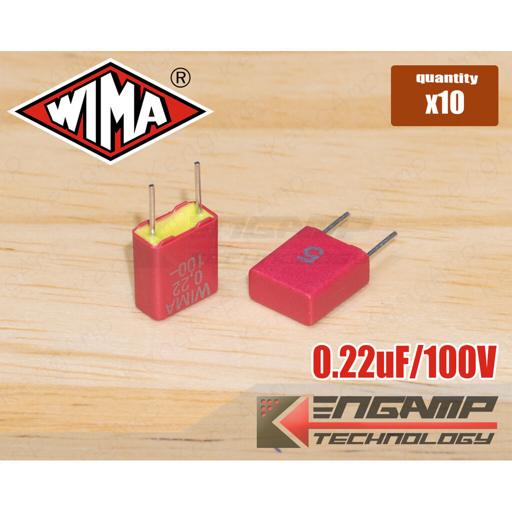 (10ตัว) 0.22uF/100V 220nF/100V WIMA MKS2 5% ขนาด 3.5x7.3 H8.5 P=5mm