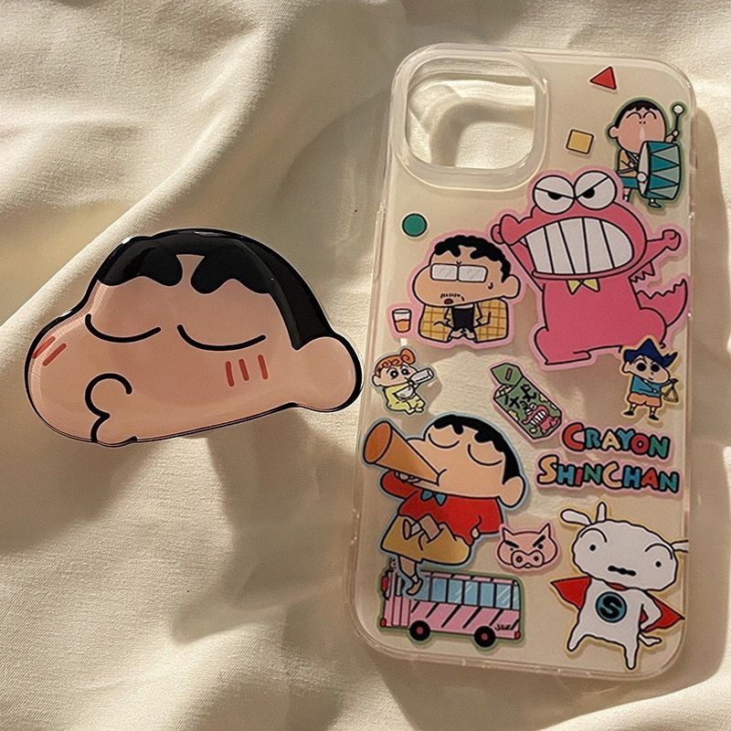 เคสโทรศัพท์ลายการ์ตูน Crayon Shin Chan พร้อมขาตั้ง น่ารัก ป้องกันการตกหล่น สำหรับ iPhone
