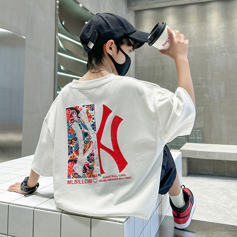 ผ้าฝ้าย 100% ใหม่ 2-14y เด็กใหญ่เด็กชายหญิง Unisex เสื้อยืดแขนสั้นน่ารักพิมพ์รอบคอหลวมเด็ก - รูปที่ 5