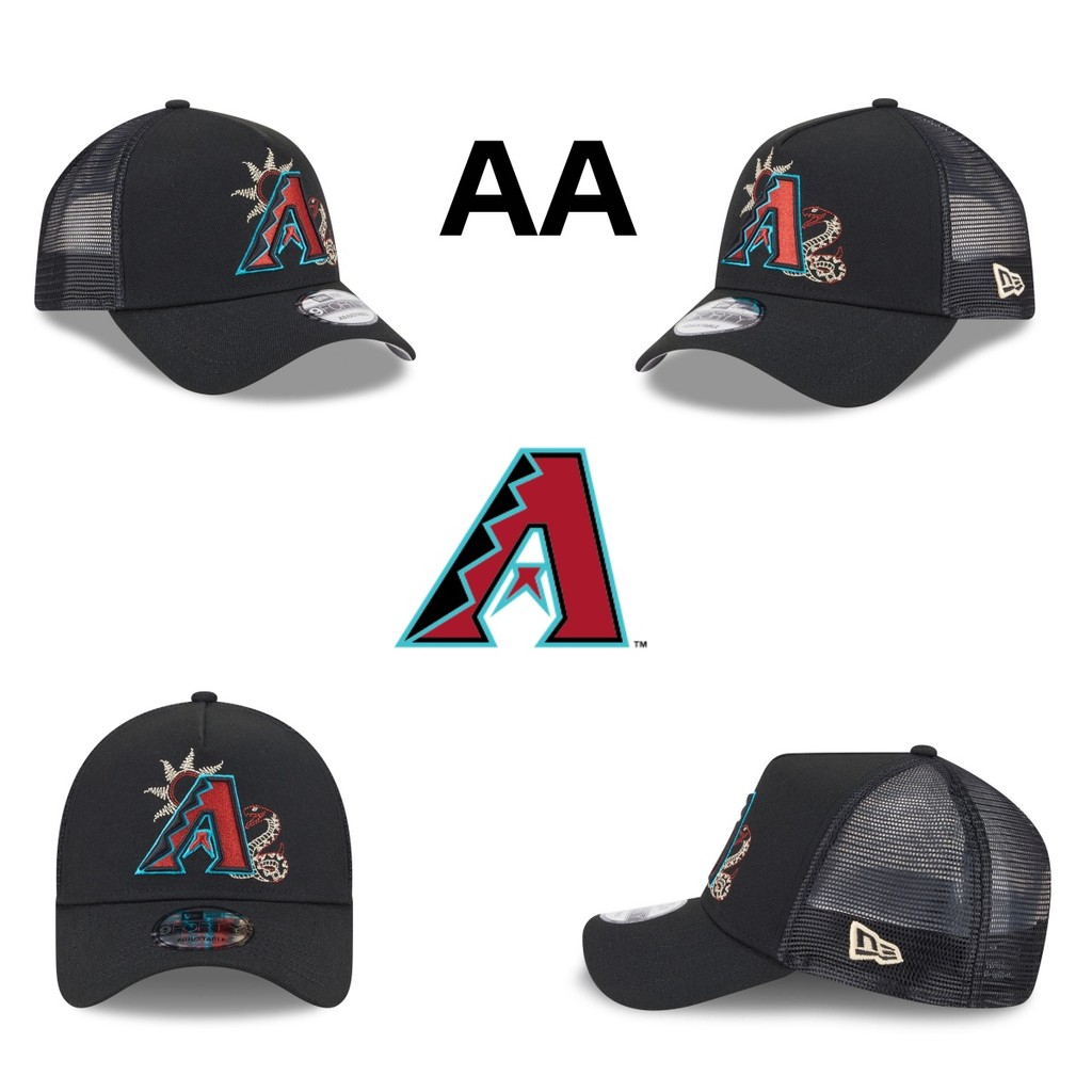 Arizona Diamondbacks State Stitch 9FORTY A-Frame Trucker Hat – ใหม่/Era Cap แฟชั่น Fine Icon เย็บปักถักร้อยผู้ชายและผู้หญิงสีดําหมวกกันแดด AA