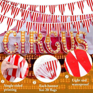 [บ้าน]ของตกแต่งงานปาร์ตี้ Circus | 20ชิ้นสีแดงสีขาวลายธงสามเหลี่ยมความยาว10เมตร,วัสดุวิชาพลศึกษาตอมสําหรับเทศกาล/วันเกิด/คริสต์มาสเหตุการณ์