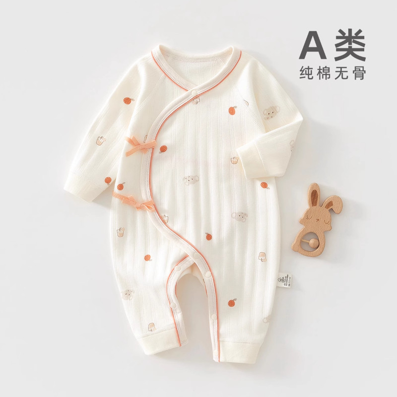 หญิงสีบริสุทธิ์ Simple Class A ไม่มีกระดูก Romper ตุลาคมมิถุนายนทารกแรกเกิดผ้าฝ้ายแท้แขนยาว Jumpsuit การ์ตูนพิมพ์พระภิกษุสงฆ์เสื้อผ้า 52-66 ซม.