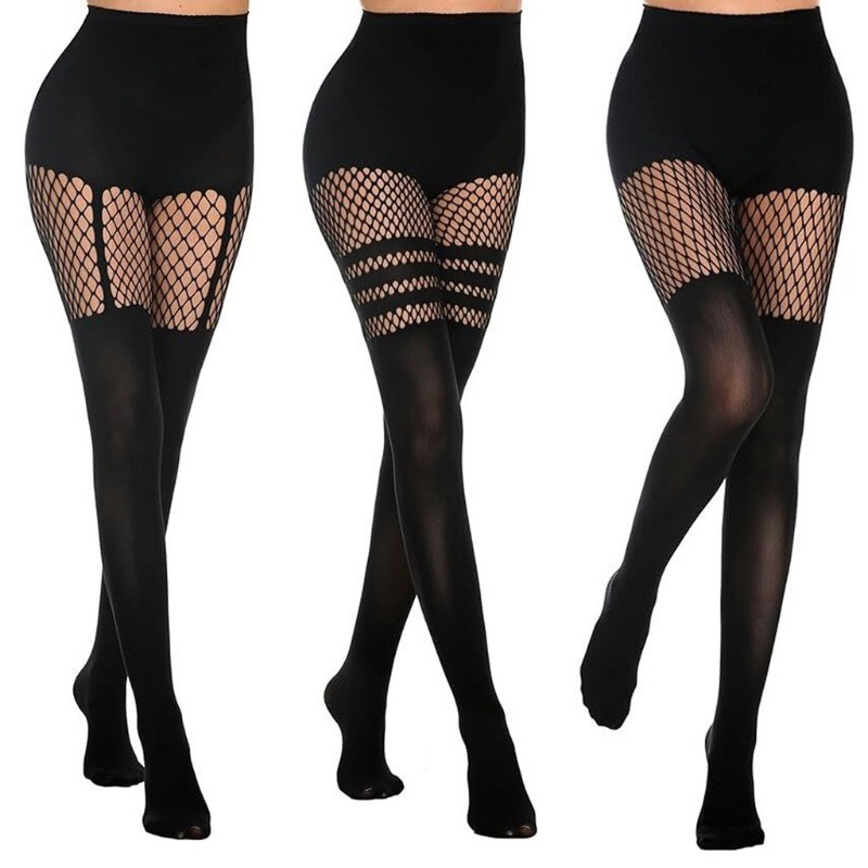 Hollow Fishnet ถุงน่องเซ็กซี่ Pantyhose ถุงน่องยืดหยุ่นสูงตาข่ายสีขาว Punk ยี่ห้อตัวอักษร Lolita Luxury Pantyhose