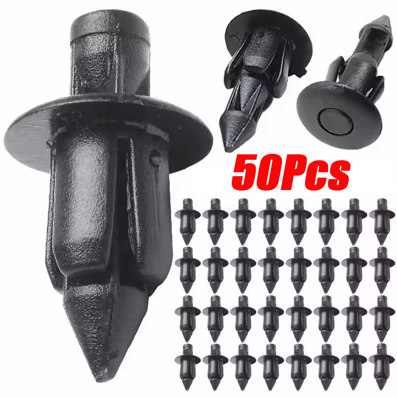 SUZUKI 50ชิ้นหัวเข็มขัดเล็บรถปกร่างกายสกรูสลักเกลียวสําหรับฮอนด้าโตโยต้าซูซูกิยามาฮ่ารถจักรยานยนต์สีดํา หมุดย้ํา ตกแต่งแผงชิ้นส่วน